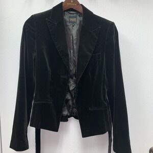 PAUW Amsterdam Velvet Blazer Jacket Women's Size 3 Deep Brown Fitted Belted Luxe